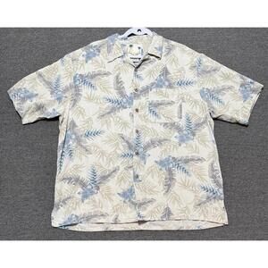 Banana Cabana Mens M Silk Hawaiian Shirt Tan Short Sleeve